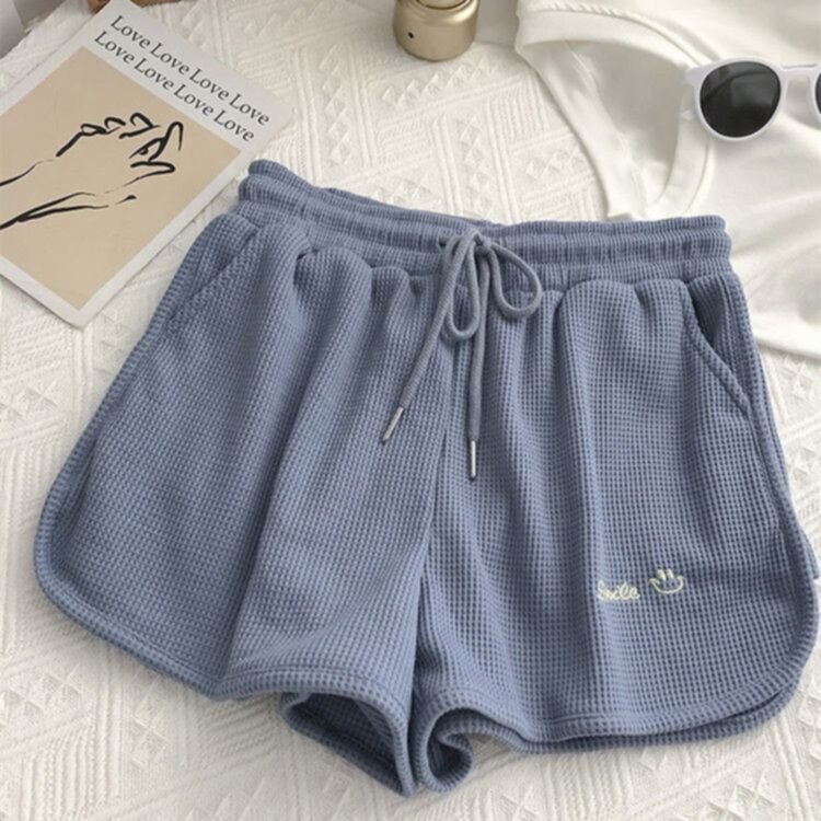 Letter embroidered Waffle women's sports shorts